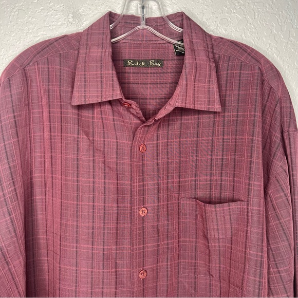 Batik Bay Shirt, Men's Size XL, Red, Button Up Long Sleeve Dress Shirt Plaid. - Picture 2 of 7